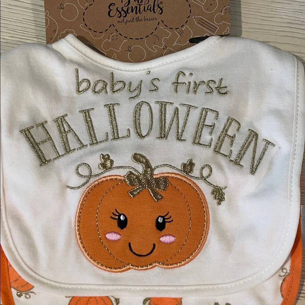 Baby Essentials Halloween Pumpkin Bib Set - White and Orange